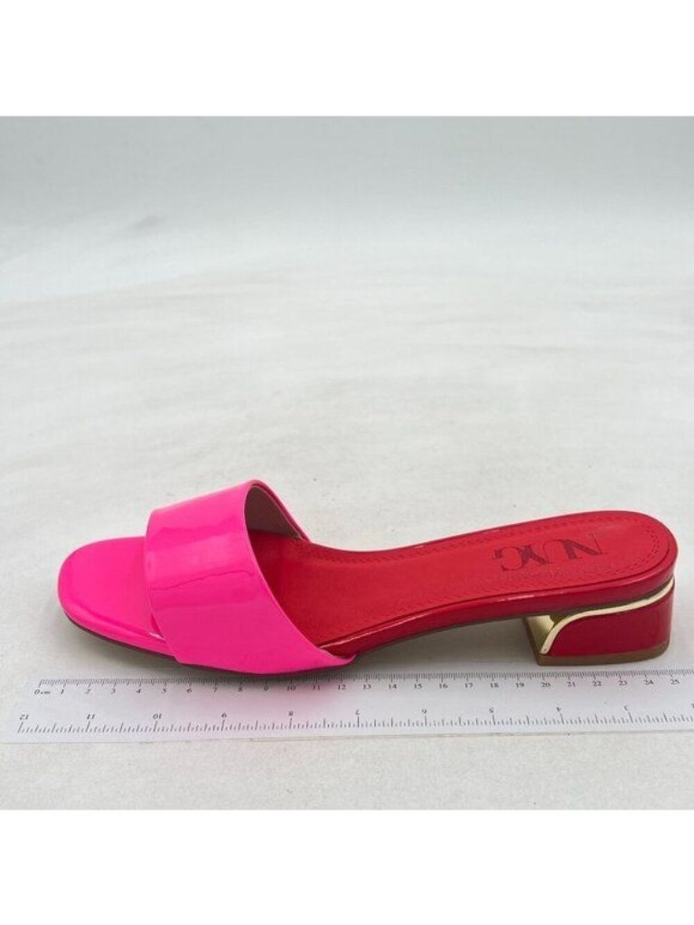 Pink Fashion Open Square Toe Slip on Mules Chunky Low Heel Sandal Shoes